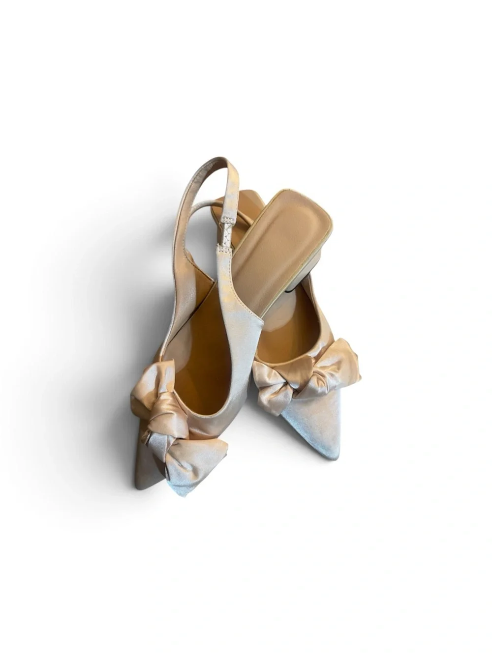 Elegant Women's Satin Slingback Heels with Bow - Cream
